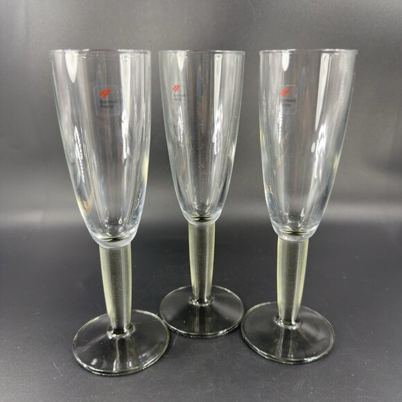 Bormioli Rocco Italian Glasses Cups Flutes Set 3 Smokey Olive Swirl Stem Clear - Picture 10 of 10